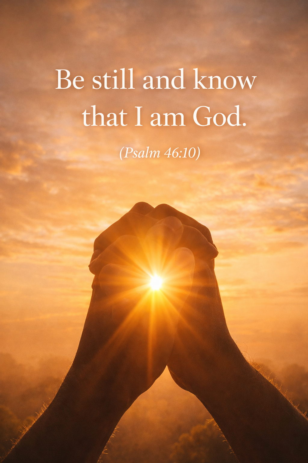 Bible Verse Wallpaper -- Prayer Hands at Sunrise (Vertical)